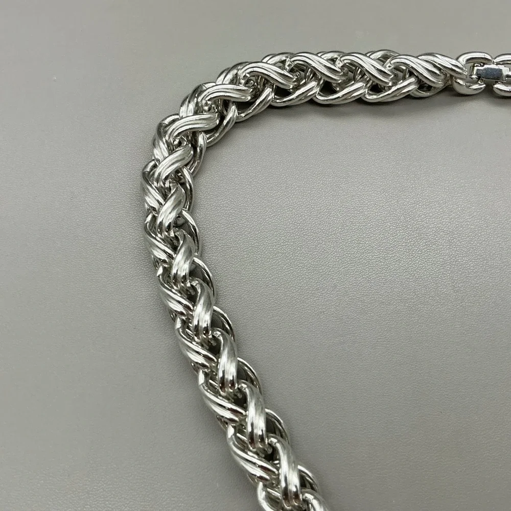 Vintage Monet Necklace Silver Tone Chunky Braided Rope Chain Statement 16